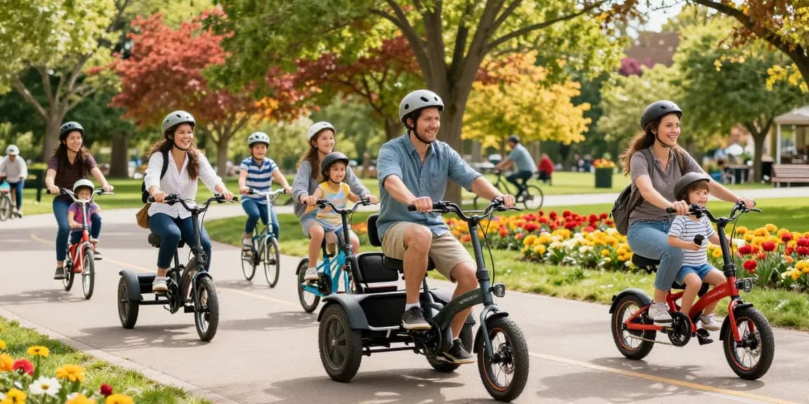 Best electric tricycles showcased in a sunny park, with families enjoying rides on Scout Electric Folding Trikes.