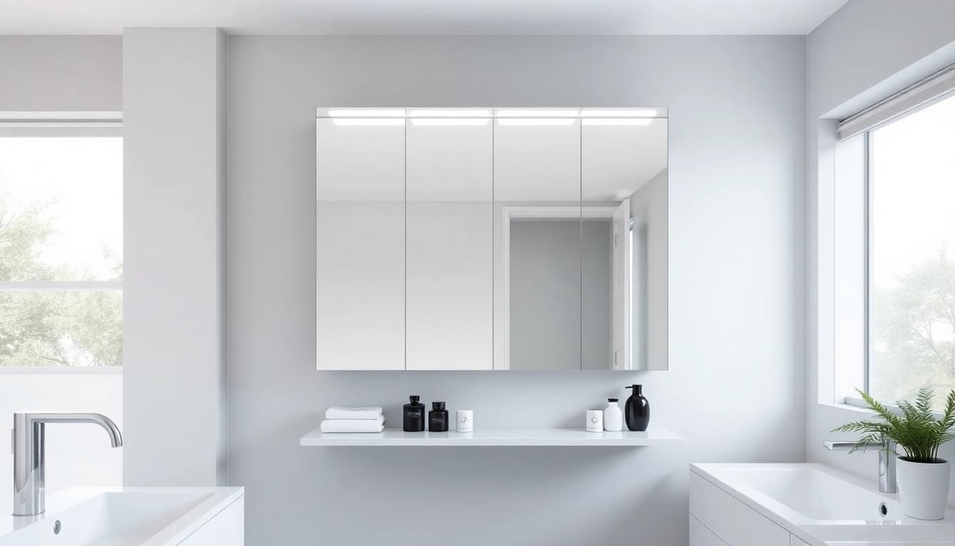 Eleganter badezimmer spiegelschränke beleuchtung mit modernem Design und hellem Licht.