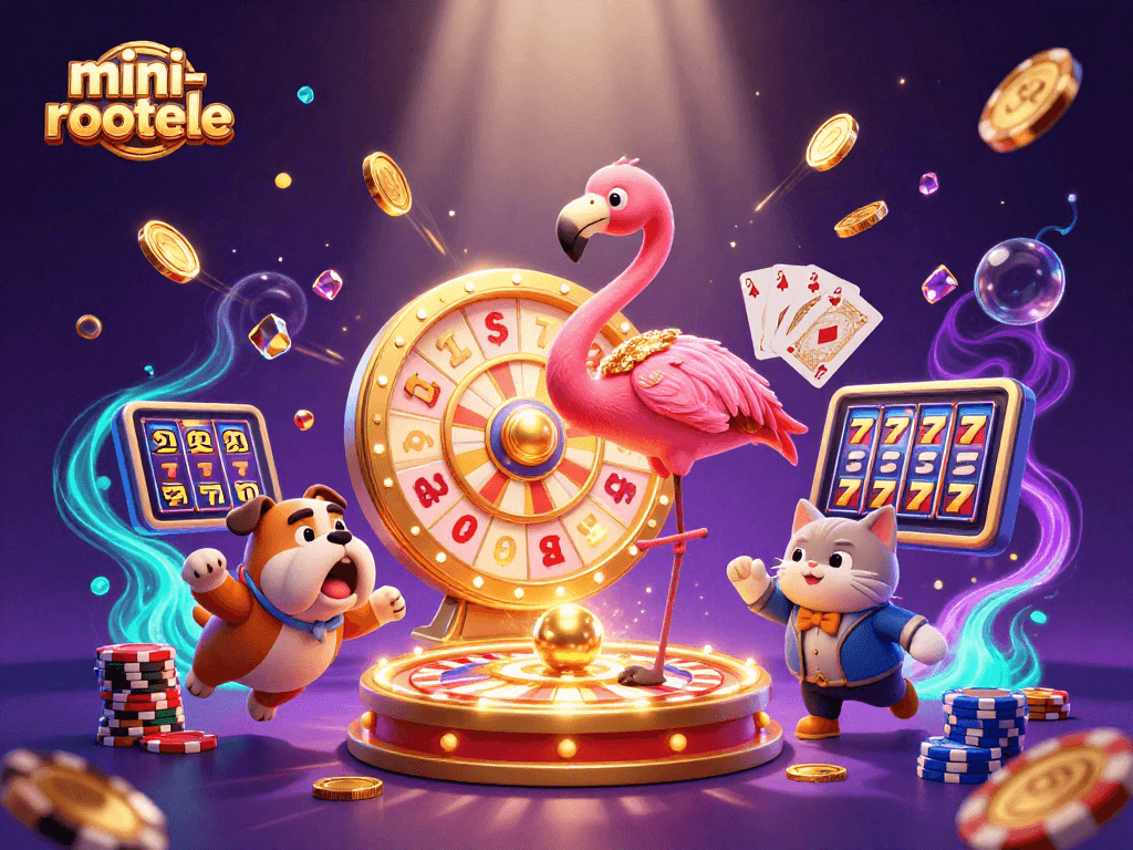 Experience the thrill of mini-roulette with a dynamic casino scene featuring vibrant characters and exciting game elements.