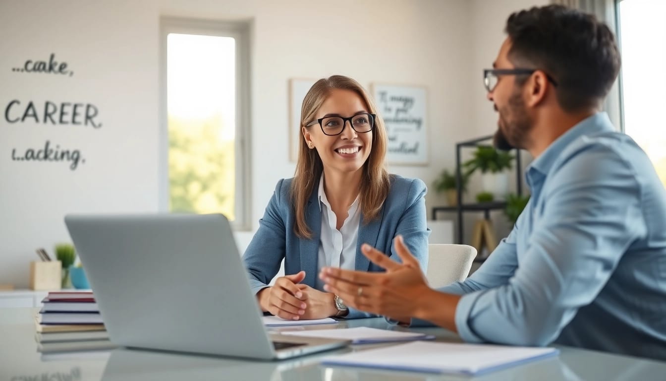 Engaging scene of career coaching with a professional coach guiding a client.