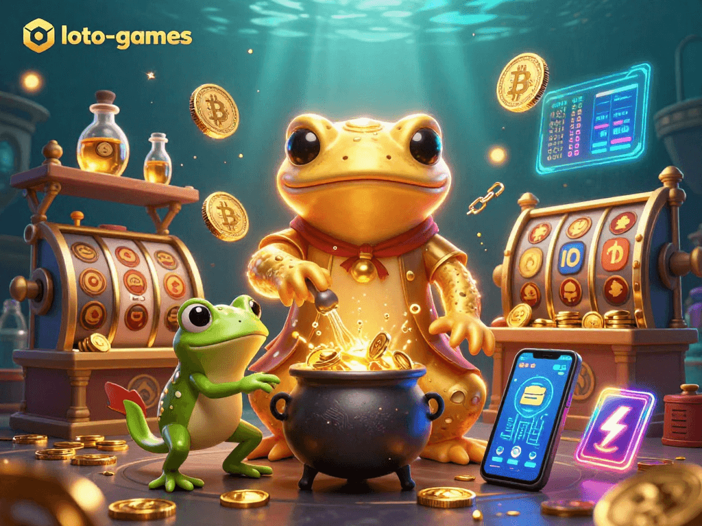 Spin and win with loto-games while enchanting golden salamander alchemists in a captivating casino scene.