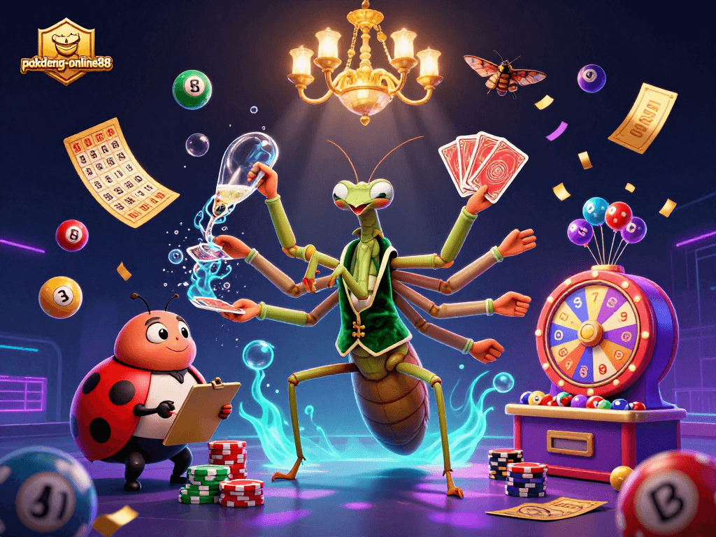 Experience the vibrant gameplay of pokdeng-online88 with lively casino characters, cards, and lucky draw elements.
