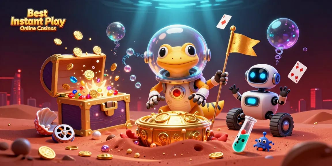 Discover top games at the Best Instant Play Online Casinos with a vibrant alien adventure scene.