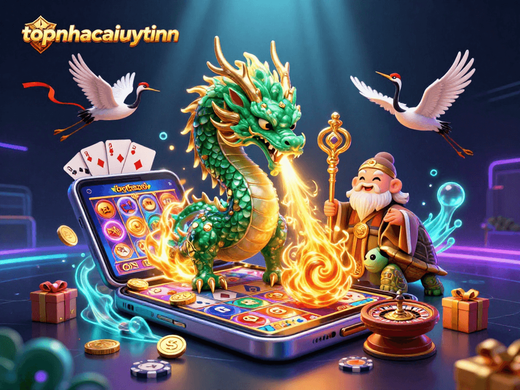 Win at lucky games with topnhacaiuytinn through the vibrant 3D casino illustration.