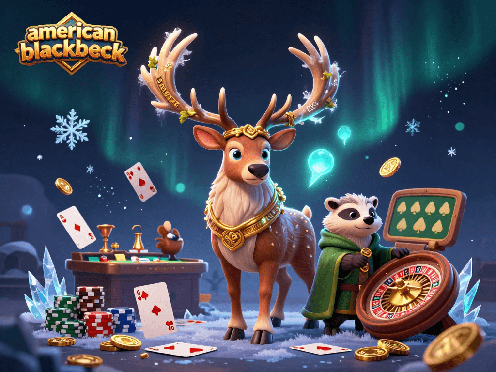 Experience the thrilling action of american-blackjack with a dynamic casino scene featuring a druid stag and badger.
