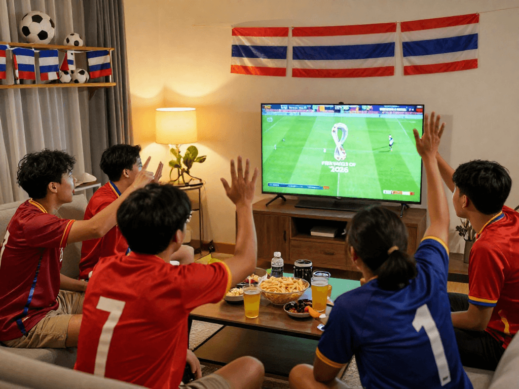แฟนบอลชาวไทยเชียร์ฟุตบอลโลกนัดชิง แทงบอลโลกนัดชิง ในห้องนั่งเล่น