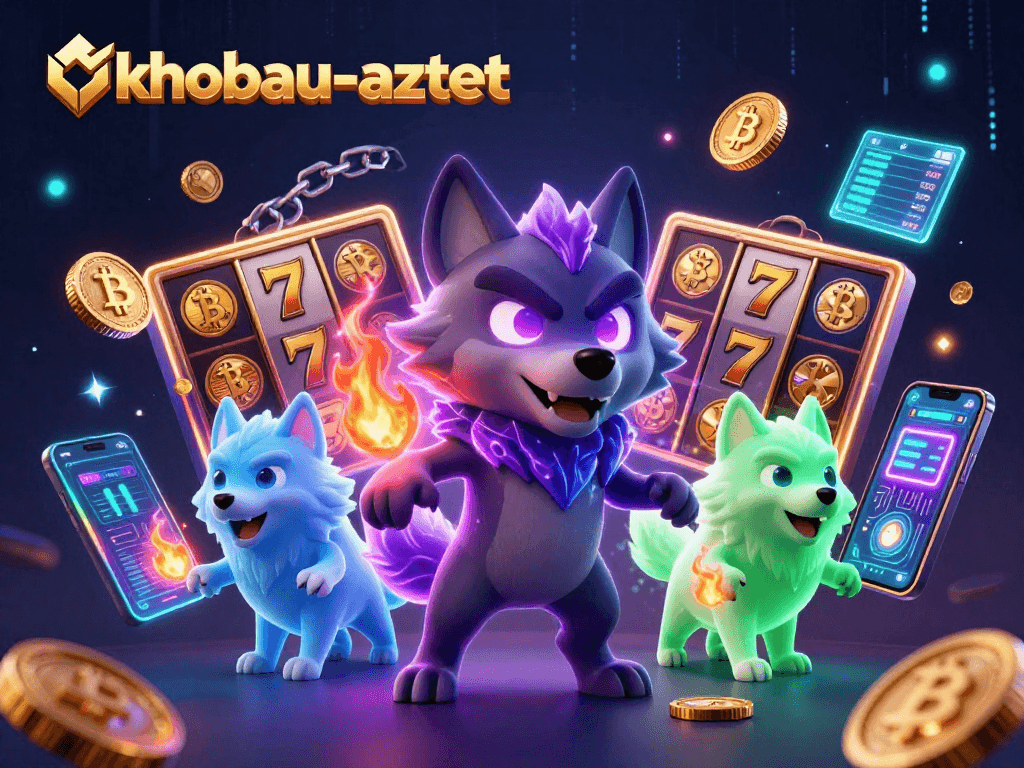 Experience epic wins with khobau-aztec, featuring thrilling slot game elements and glowing cryptocurrency coins.
