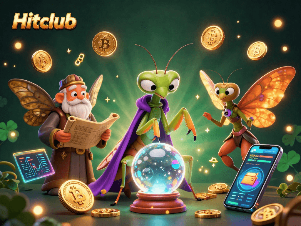 Engage in Hitclub's dynamic gaming world with whimsical fortune tellers and crypto elements.