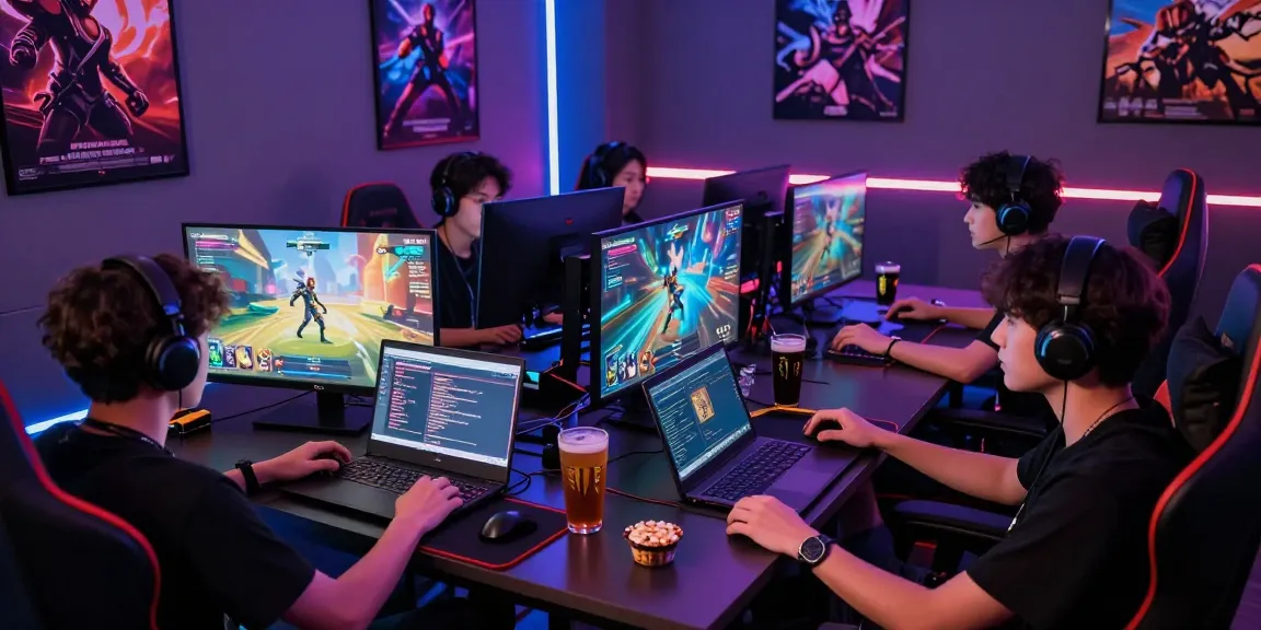 Dynamic gaming scene featuring friends immersed in lavowin gameplay with vibrant graphics and snacks.