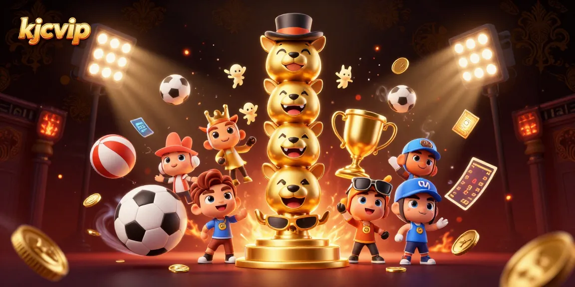 Experience exciting gaming at kjcvip with dynamic sports actions, golden trophies, and vibrant game elements.