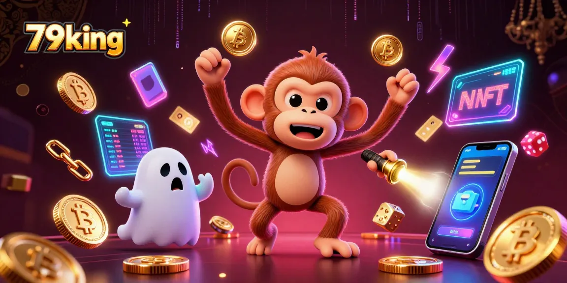 Experience the action at 79king with ghost-hunter puppy and poltergeist monkey juggling casino treasures.