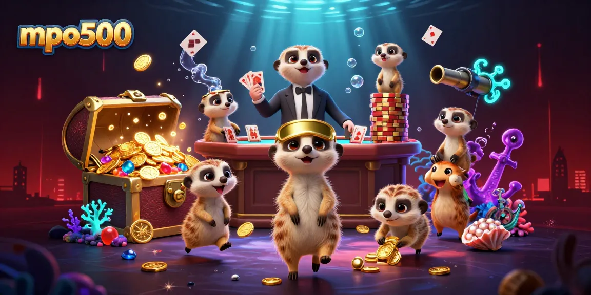 Experience exciting games at mpo500 with dynamic meerkat casino scene full of treasures and vibrant colors.
