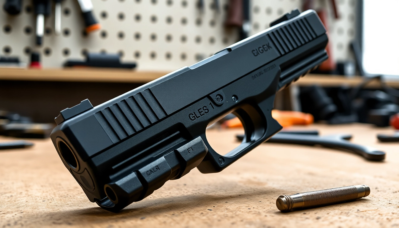 Inspecting a glock 19 gen 3 slide showcases craftsmanship and sleek design in a workshop.