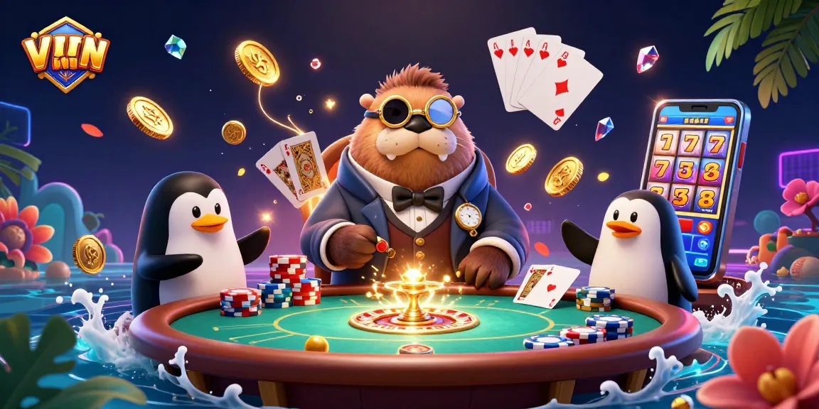 VIPWIN sends players on an exciting underwater poker adventure with vibrant characters and casino elements.