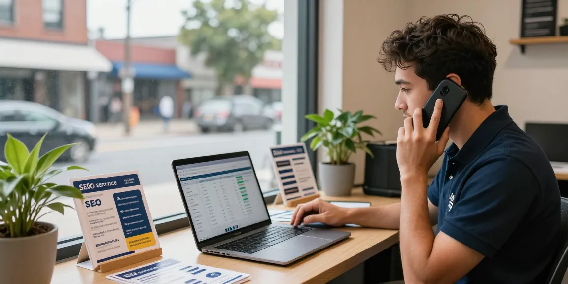 Home service marketing agency owner engaging with local customers in a vibrant workspace.