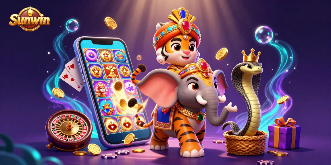 Engage in captivating gameplay at Sunwin with a vibrant casino scene featuring exotic characters and dynamic elements.