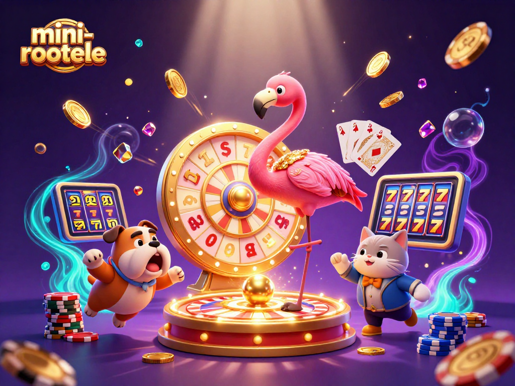 Experience the thrill of mini-roulette with a dynamic casino scene featuring vibrant characters and exciting game elements.