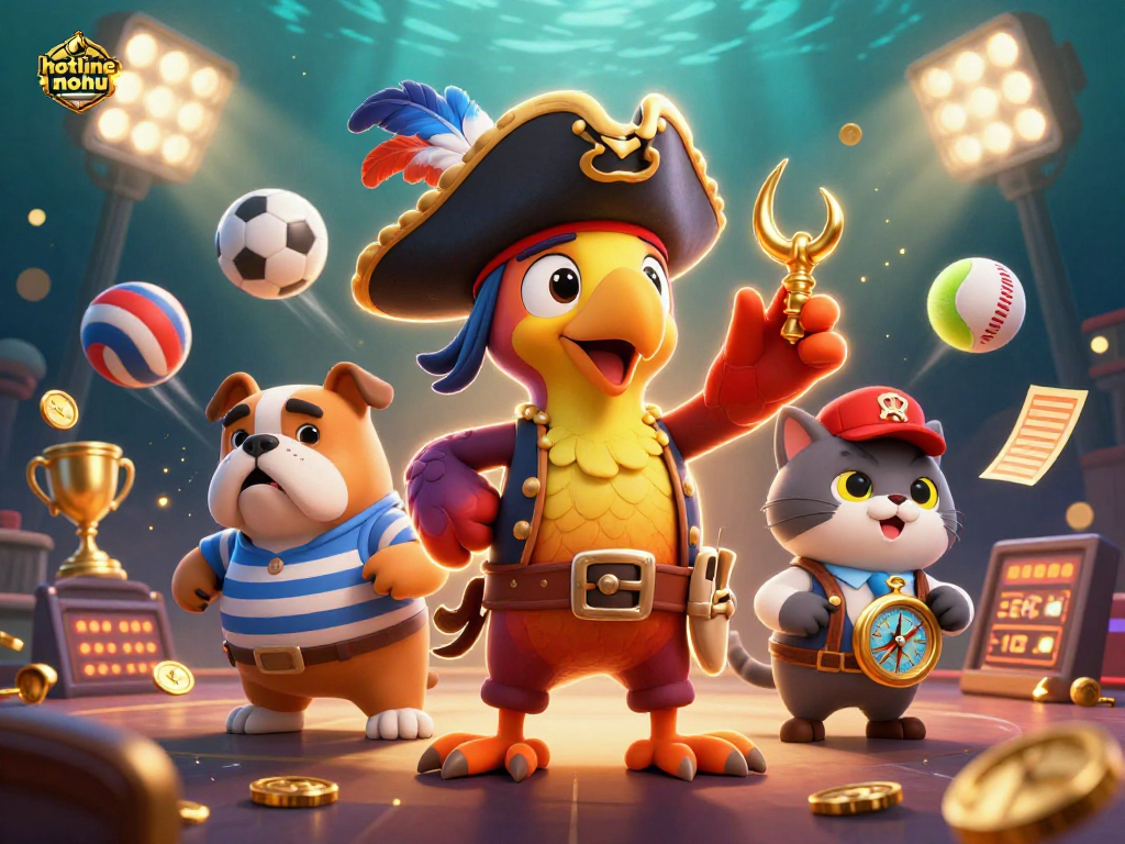 Engage in the thrilling action of hotline-nohu with vibrant casino characters and sports betting elements.