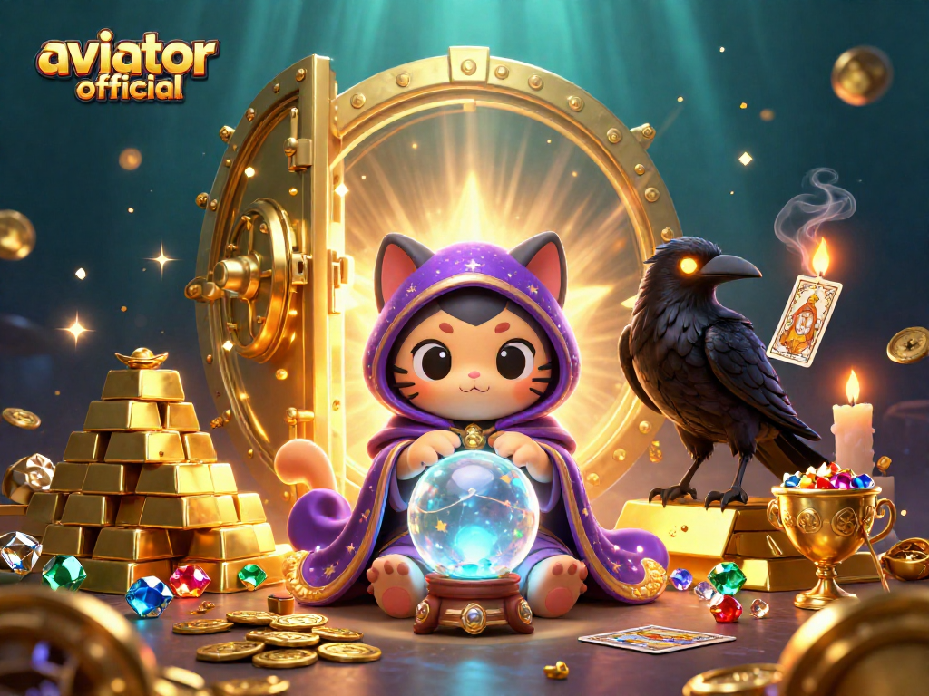 Aviator official features an enchanting scene with mystical characters, gold treasures, and captivating candle flames.
