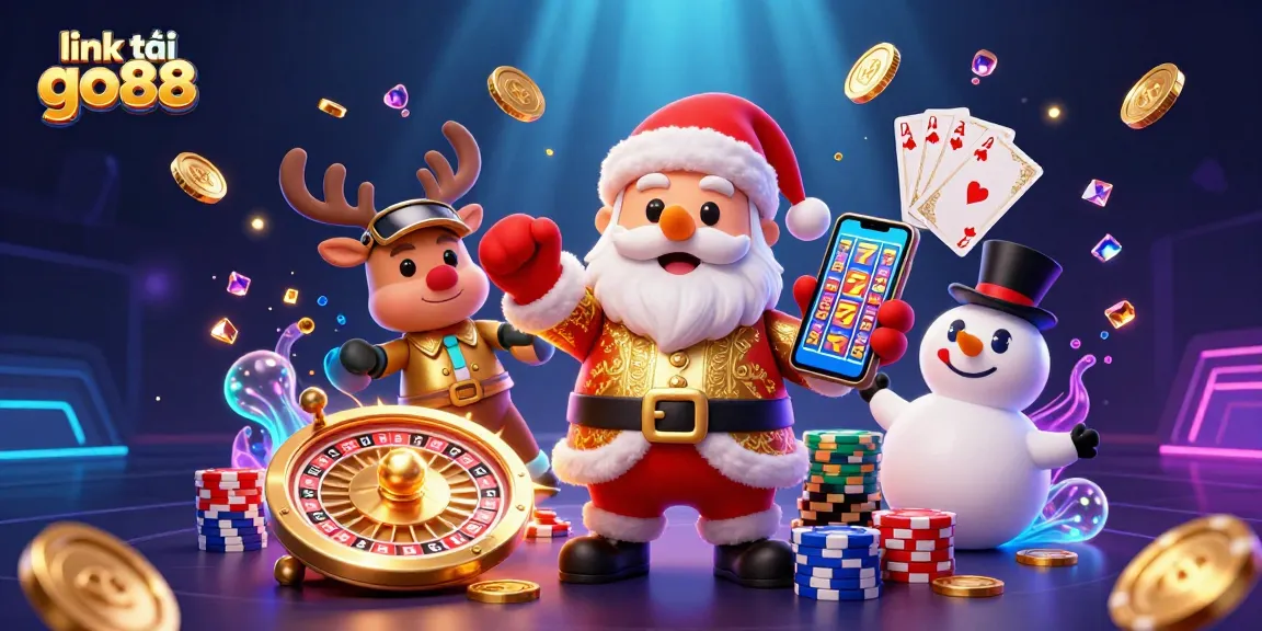 Spin and win with link tải go88 in this vibrant casino scene featuring Santa and friends!