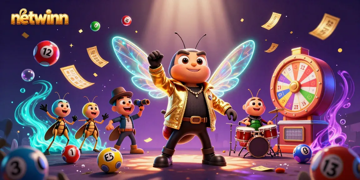 Experience thrilling gameplay with netwinn's vibrant 3D illustration featuring lottery elements and dynamic characters.