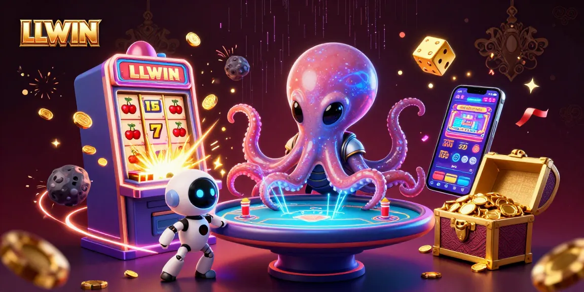 LLWIN showcases an alien octopus playing poker with thrilling jackpot elements, bringing excitement to online gaming.