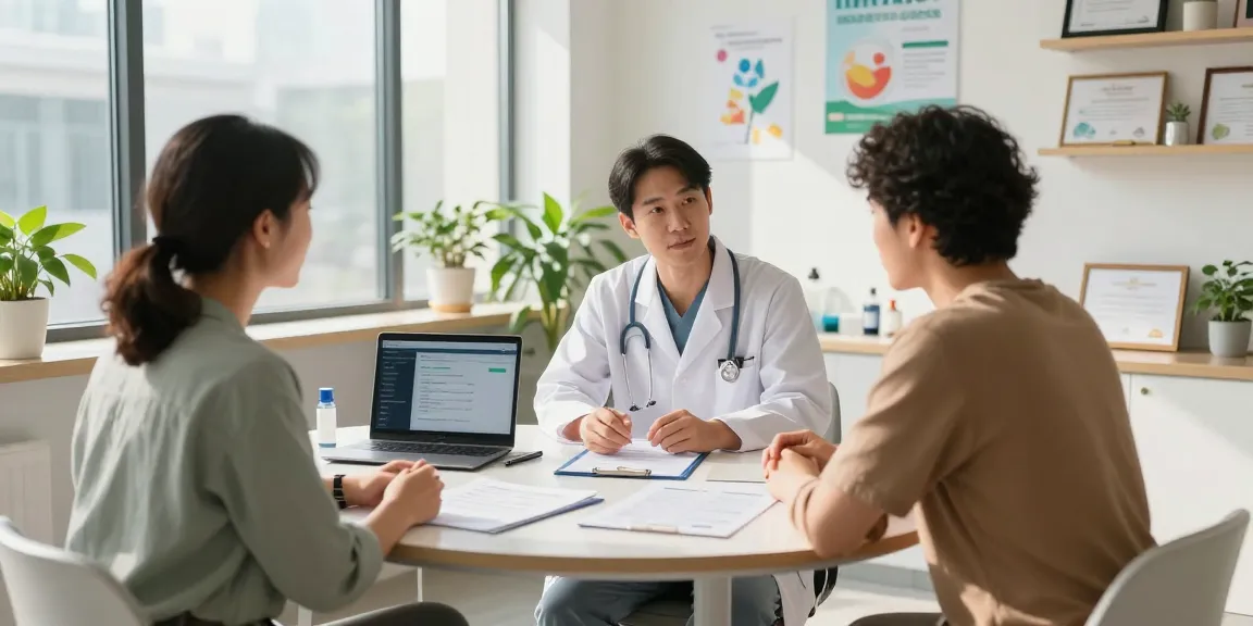 Consultation scene with a healthcare professional and patient at Deus Medical office, showcasing modern health management tools and a supportive environment.