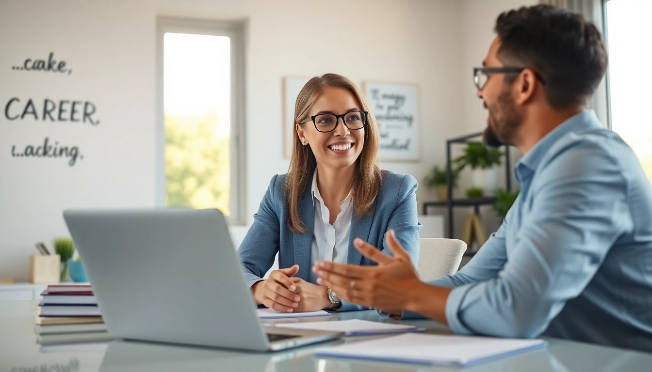 Engaging scene of career coaching with a professional coach guiding a client.