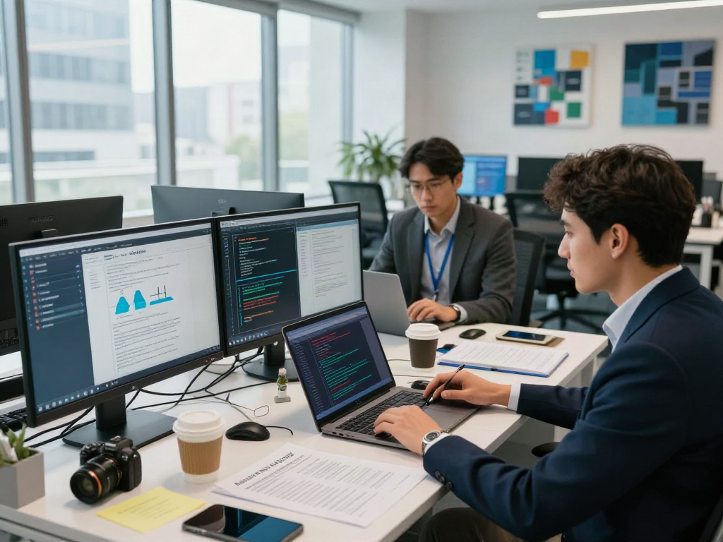 Professionals utilizing document fraud detection software in a high-tech office to analyze digital documents.