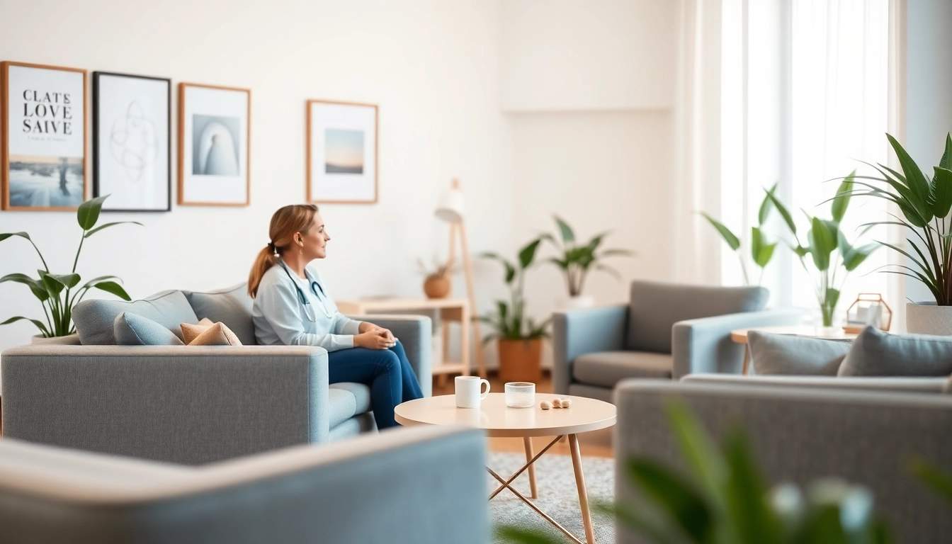 Engage in trauma therapy with a therapist and client in a calming environment.