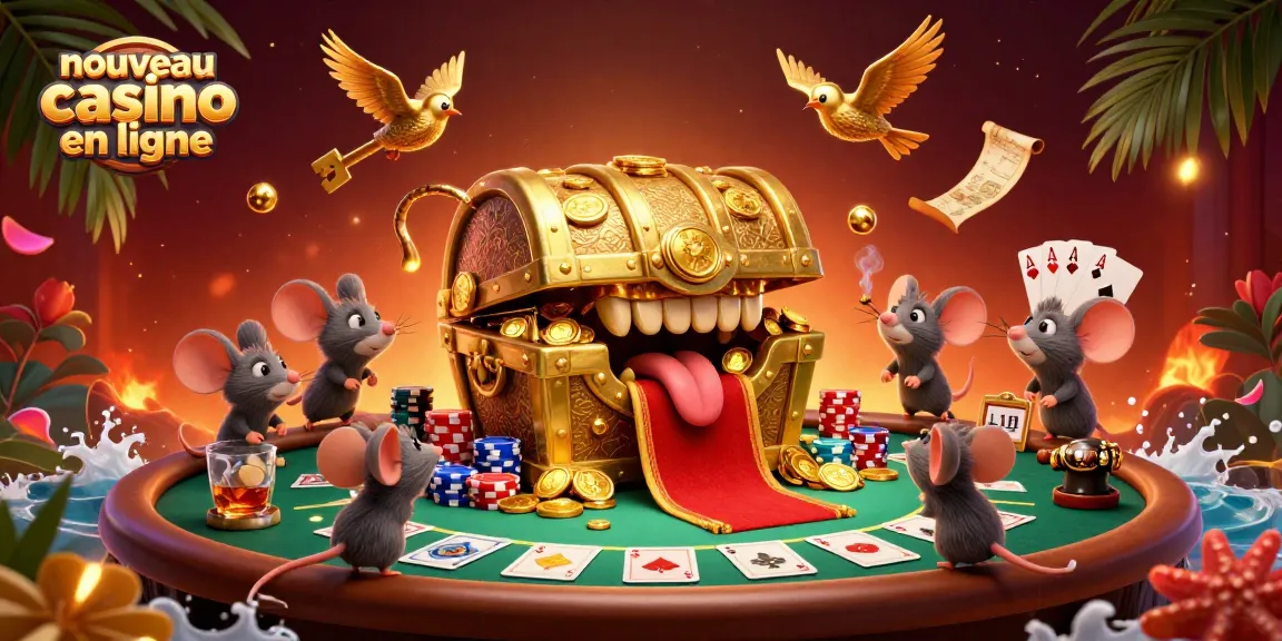 Découvrez un nouveau casino en ligne avec des trésors et des jeux captivants dans une scène animée.