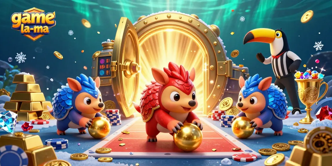 Engage in thrilling casino action with game-la-ma featuring rival pangolins bowling through poker chips.