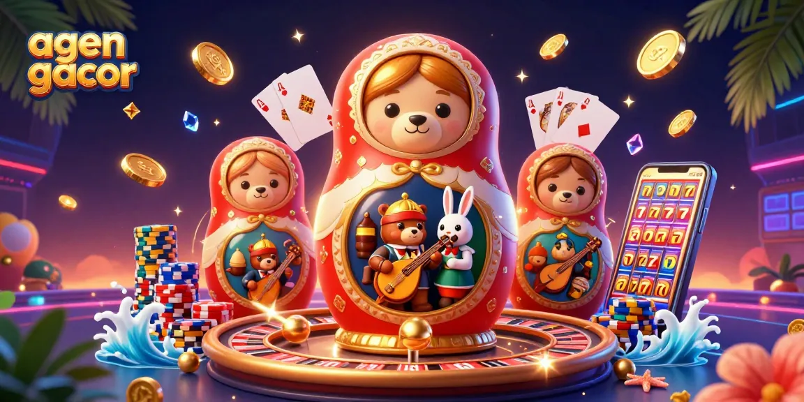 Experience thrill and fun with agen gacor in a vibrant, detailed casino illustration filled with action.