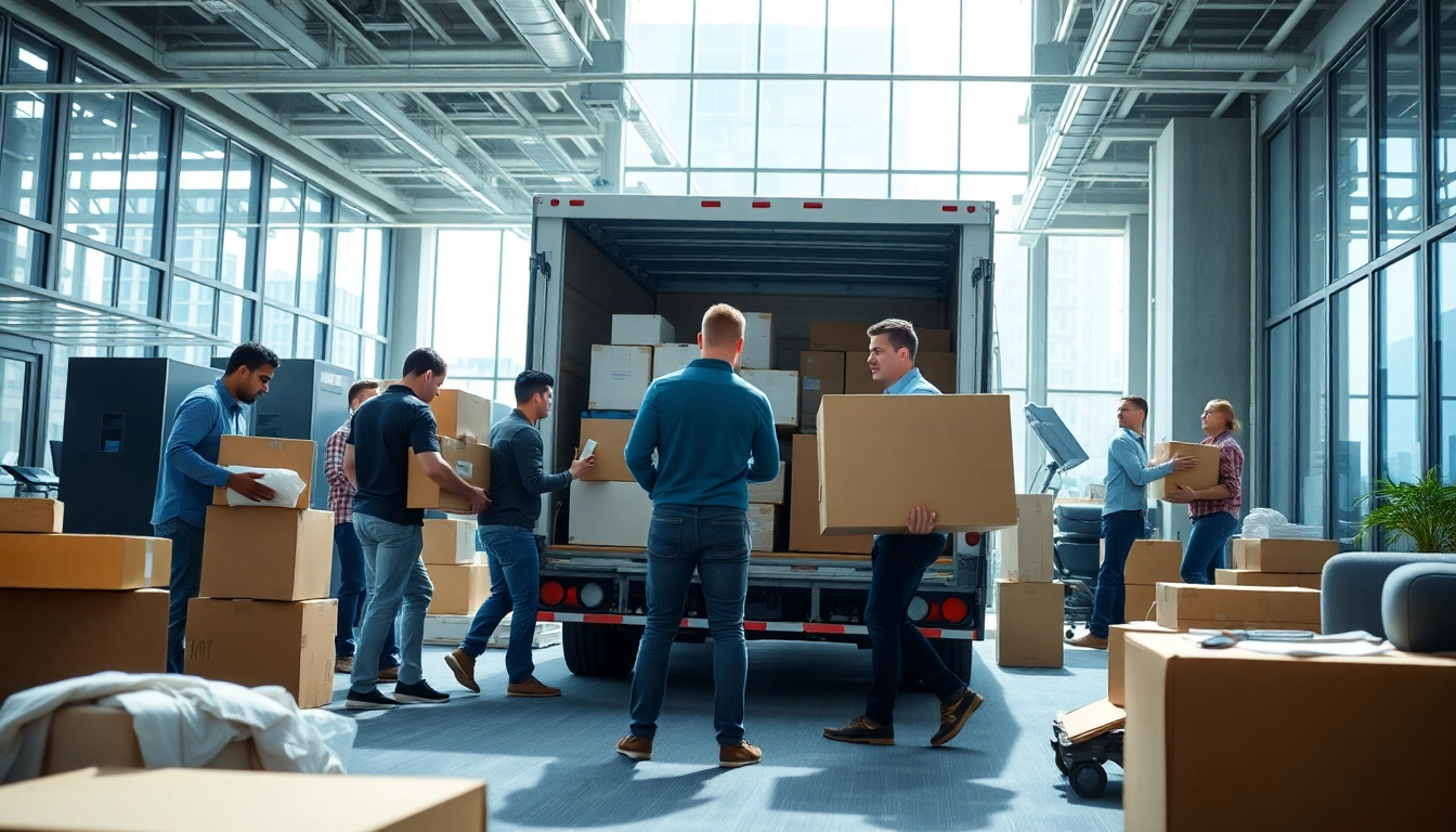 Efficient team providing Commercial Moving Services NYC, professionally packing an office space for relocation.