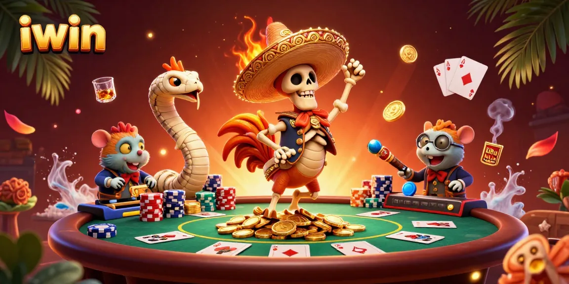 iwin's thrilling casino adventure with a victory dance of characters and vibrant game elements