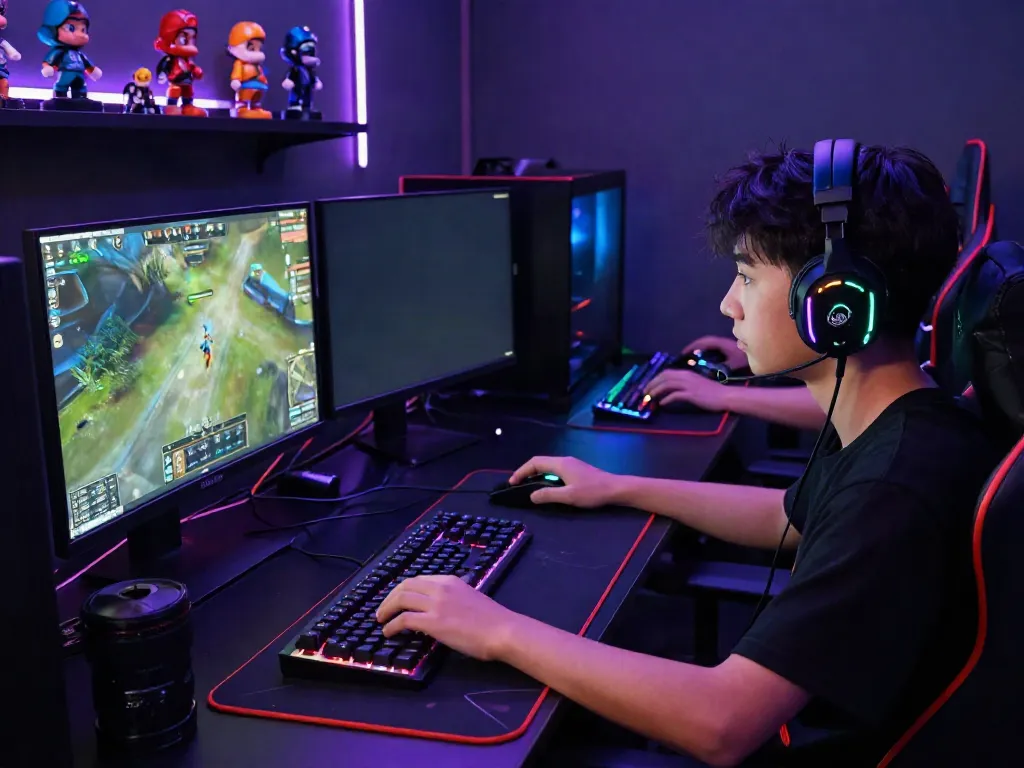 G15Tools gaming guide scene featuring a competitive gamer at a high-tech PC setup with vivid lighting.