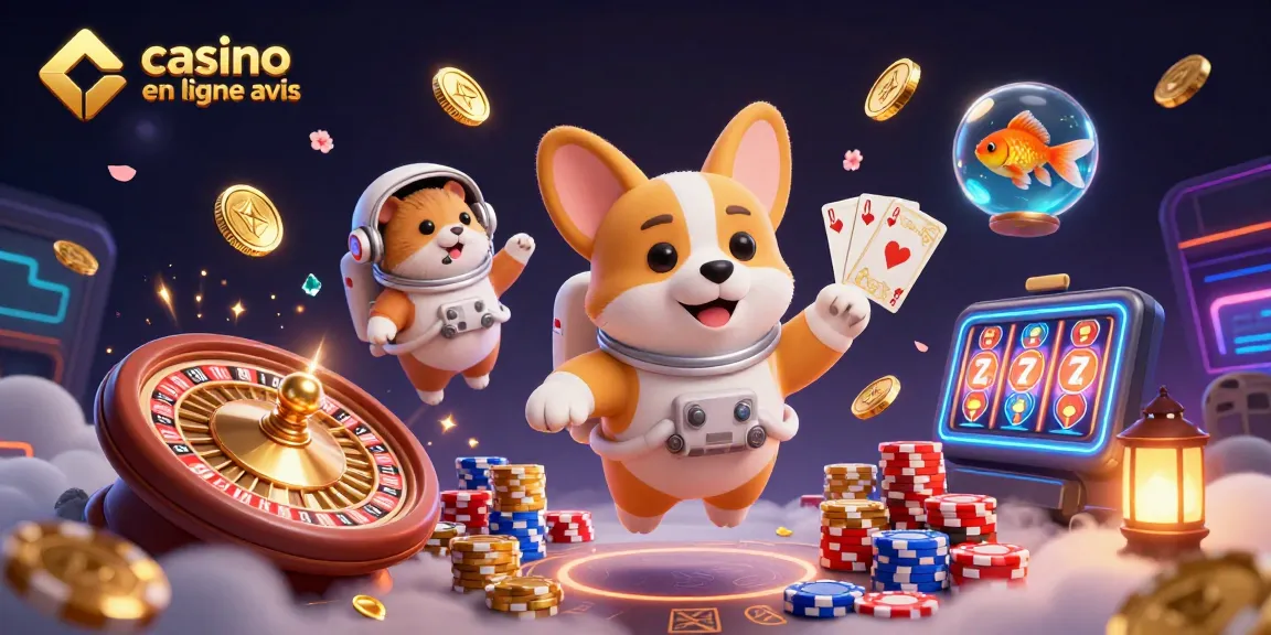 Participer au casino en ligne avis avec un corgi astronaute dans un décor high-tech rempli de jetons et de pièces d'or.