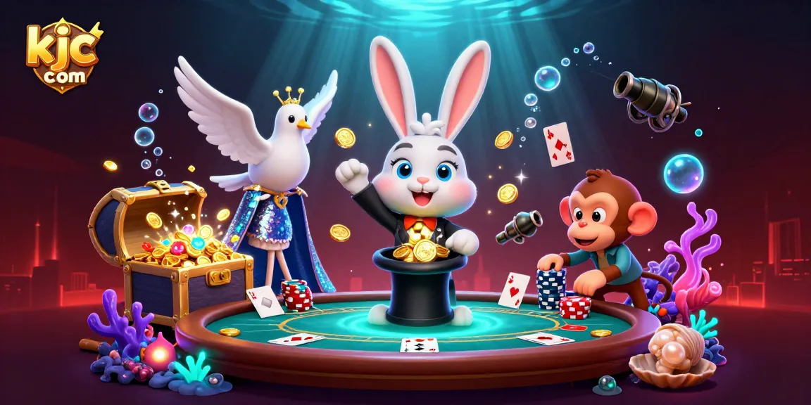Experience gaming excitement with KJC com's thrilling casino scene featuring vibrant characters and dynamic elements.
