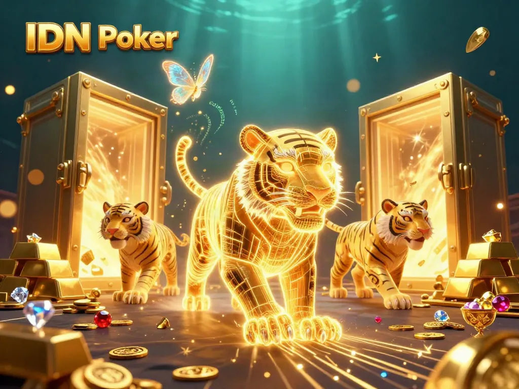 Experience IDN Poker excitement in a vibrant 3D casino illustration full of treasures.