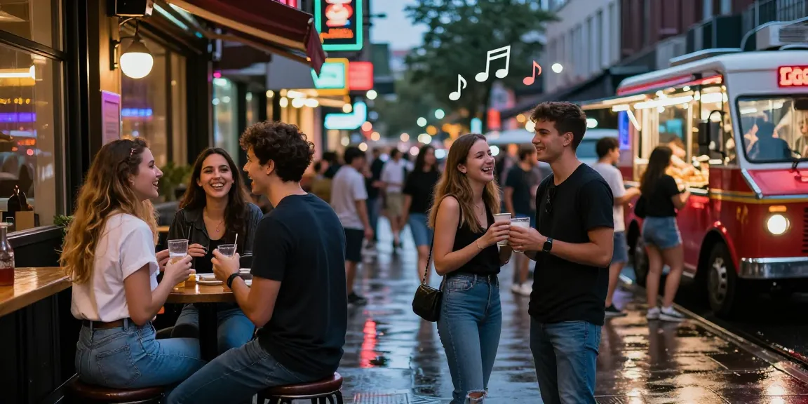 Gái gọi đang tận hưởng cuộc sống về đêm sôi động tại thành phố, hình ảnh thân mật và vui vẻ với bạn bè.