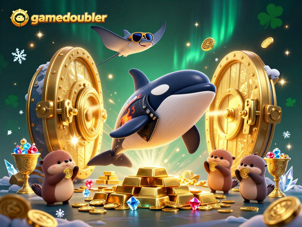 Experience gaming excitement at gamedoubler with unique characters and treasures in this vibrant scene.