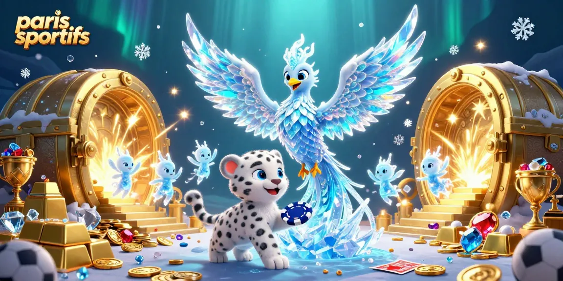 Visualisez les paris sportifs avec un phénix de glace et des sprites dans un monde de trésors étincelants.