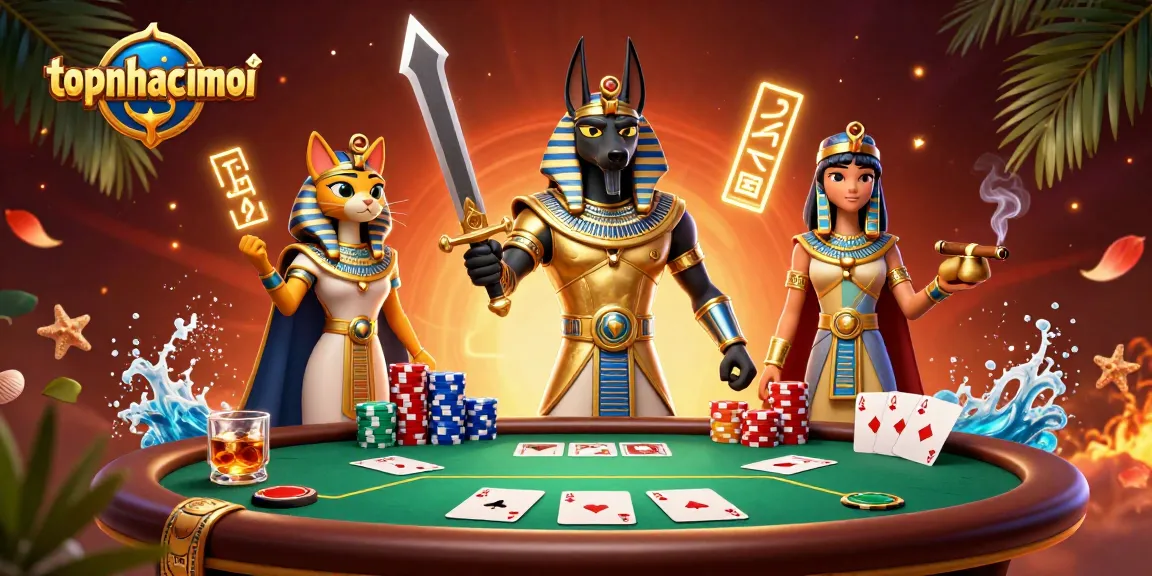 Engage with topnhacaimoi for an immersive poker showdown featuring Anubis and Bastet.