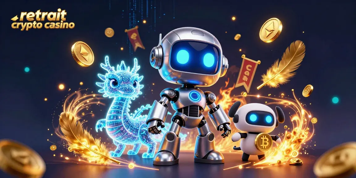 Retrouvez vos gains rapidement avec un retrait crypto casino, une illustration de mascotte futuriste et éléments de jeu