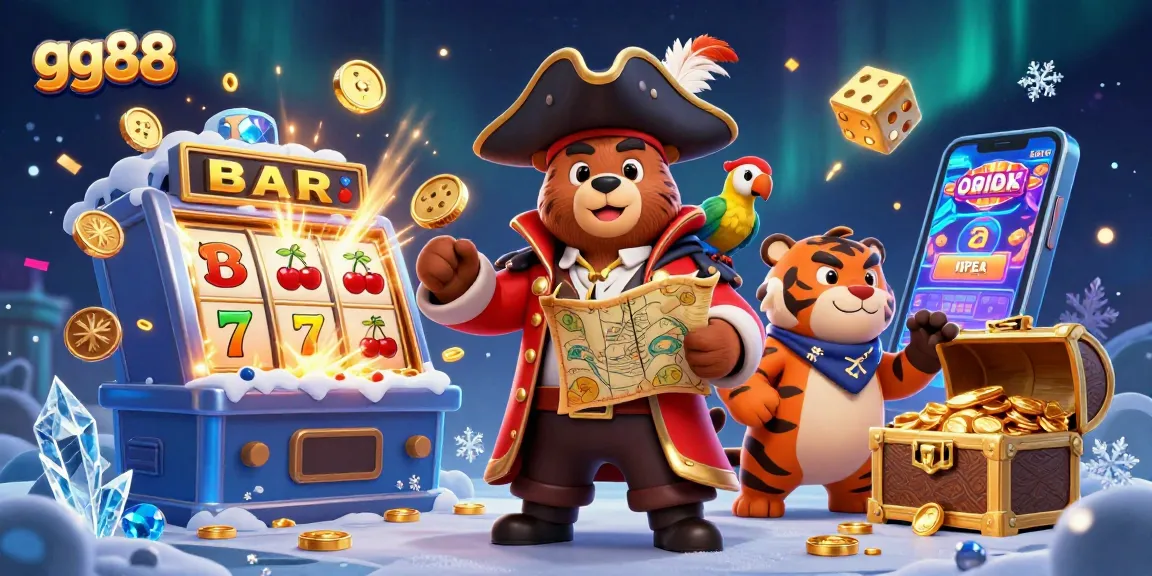 Engage in exciting adventures at gg88 with the 3D pirate captain bear and tiger exploring casino games.