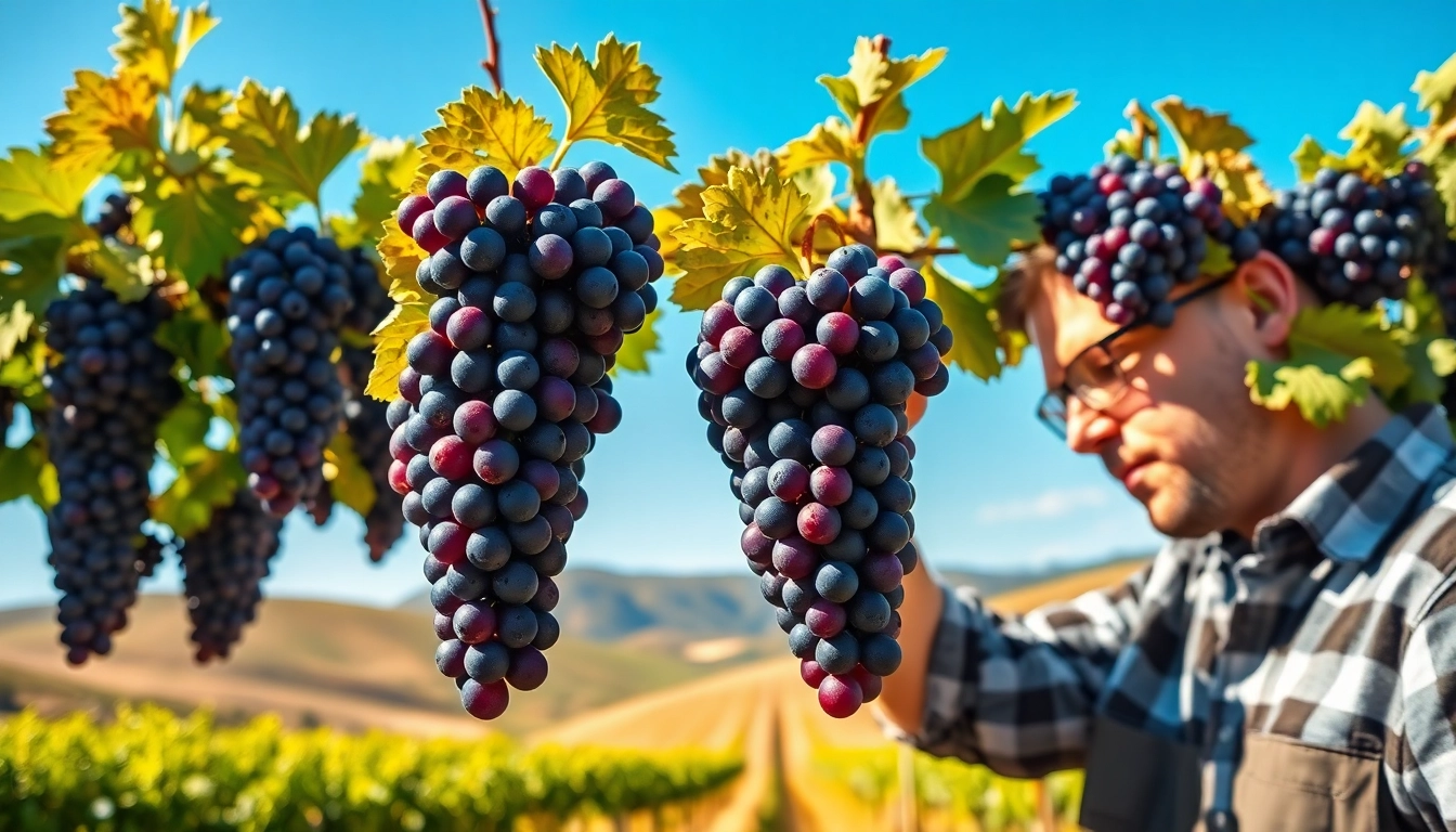 Buy wine grapes for sale california in a lush vineyard showcasing vibrant grape clusters.