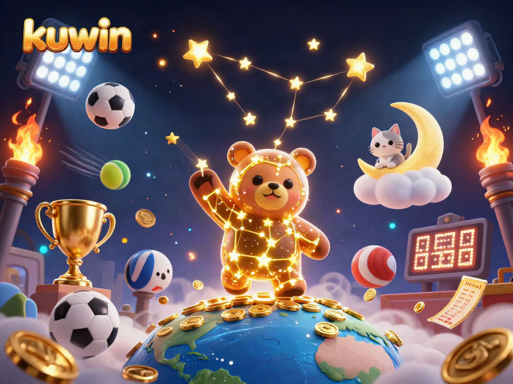 Kuwin celebrates dynamic sports betting with a constellation bear and vibrant gold elements.