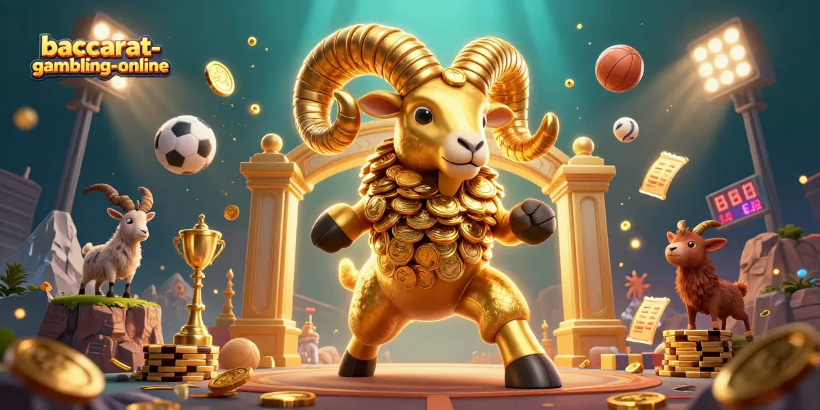 Baccarat-gambling-online features a vibrant golden ram charging for big winnings amidst dynamic casino elements.