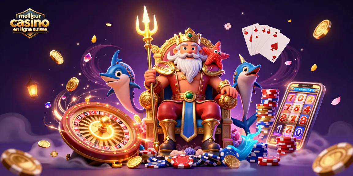 Plongez dans le meilleur casino en ligne suisse avec cette scène animée, roi Neptune et jackpots scintillants.