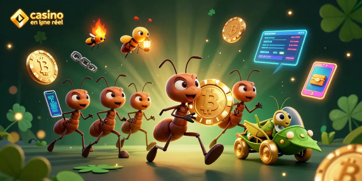 Les fourmis transportent une puce en or dans un tunnel pour un casino en ligne argent réel.